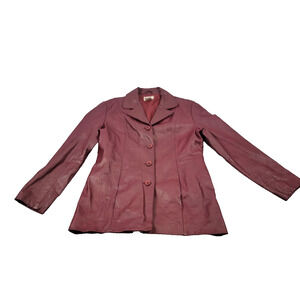 Tribeca Studio Leather Blazer Jacket Womens Med Burgundy Button Front Lined 1417